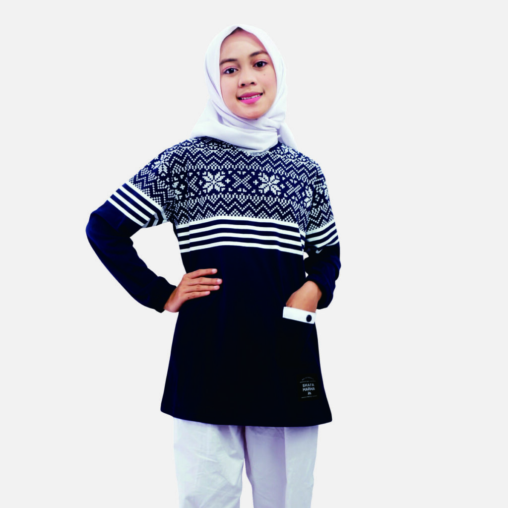 Atasan Kaos Anak Perempuan Bahan Kaos Combed 24s Shafamarwa 83 Navy 2 NBG